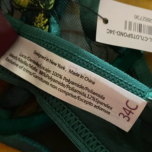 Adore Me Alyshia Demi Green Floral Sheer Bra. Size 34C NWT - Picture 10 of 10